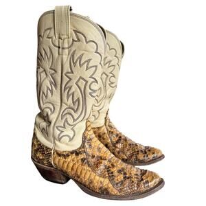 OLATHE BOOT CO. Two Tone Python Snakeskin Western Boot Sz 10B Cowboy Rodeo USA